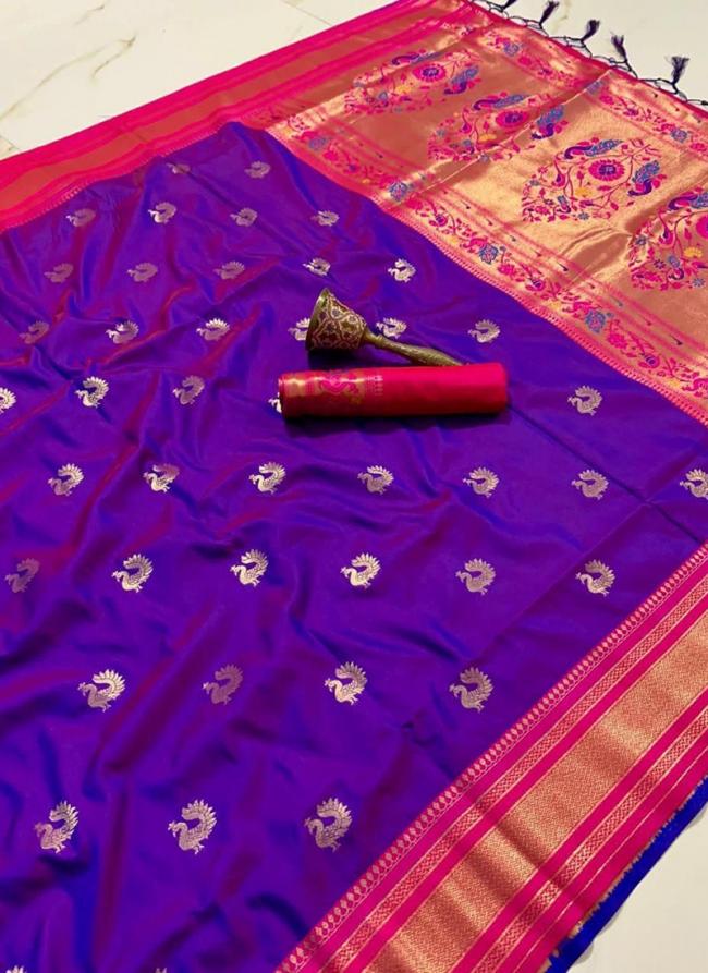 Paithani Silk Lavender Traditional Wear Zari Work Saree